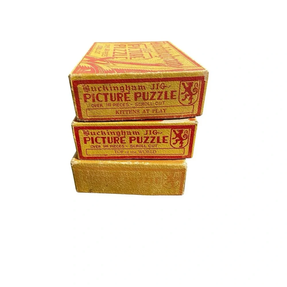 Vintage Buckingham Jig Picture Puzzle Lot of 3 Scroll Cut Wooden Jigsaw Puzzles